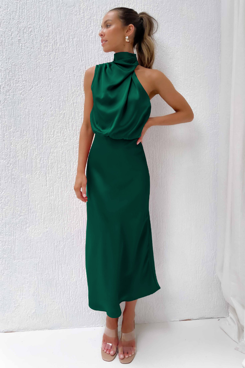 Dames Midi Jurk Asymmetrische Halslijn Trendy 4