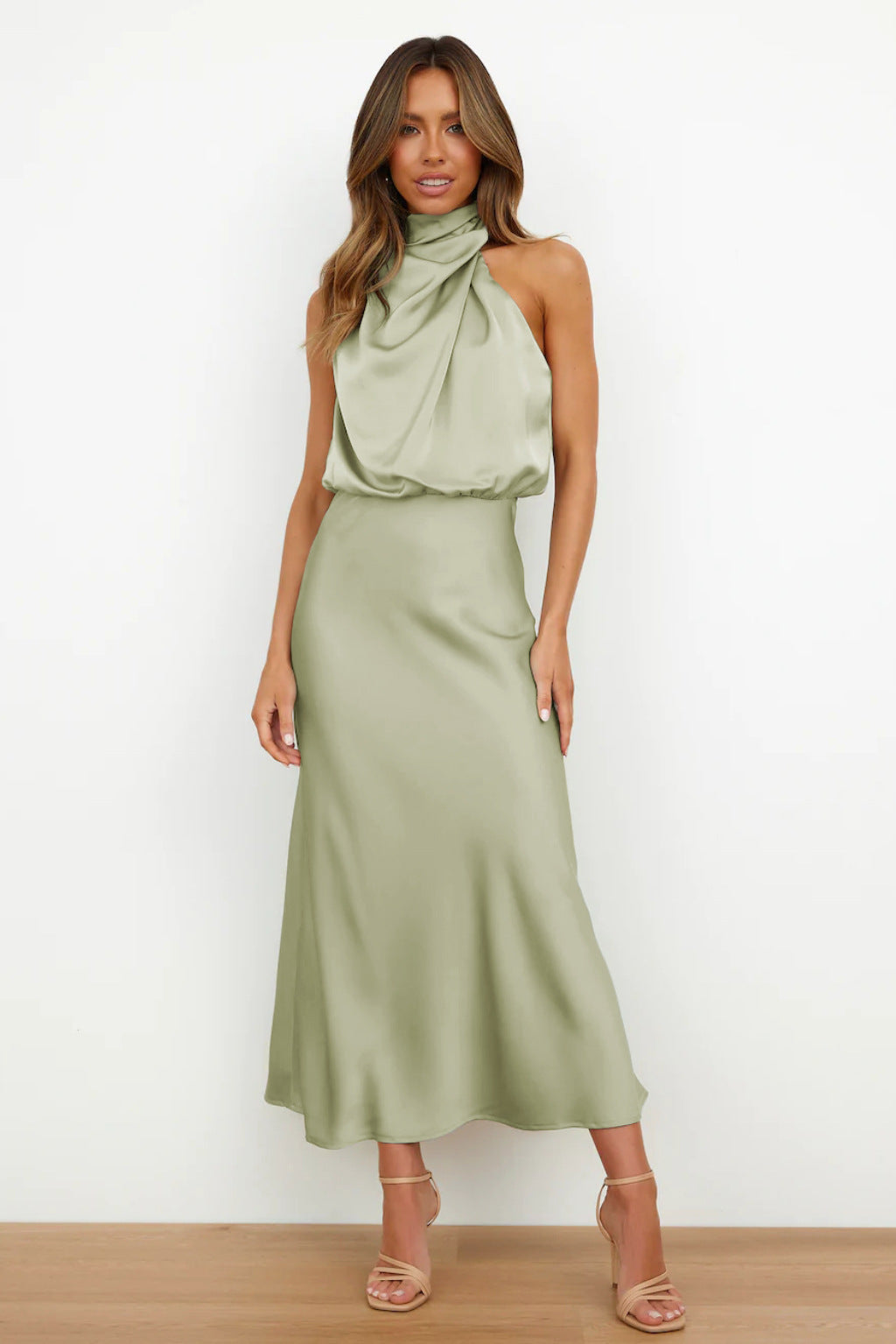 Dames Midi Jurk Asymmetrische Halslijn Trendy 9