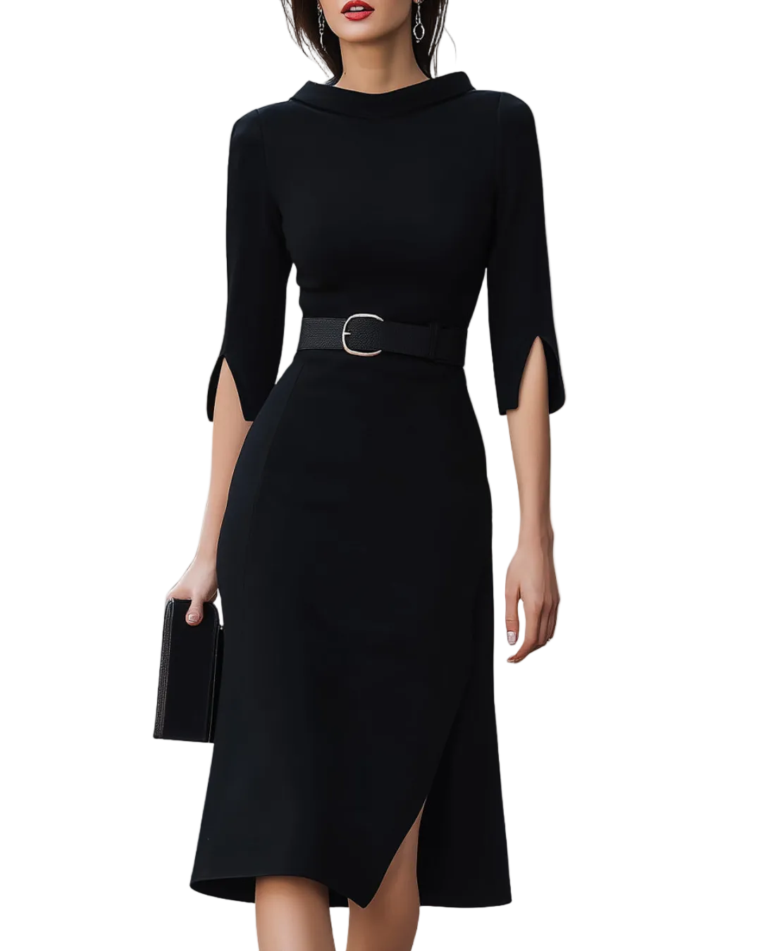Dames Midi Jurk Asymmetrische Zoom Met Tailleriem 0