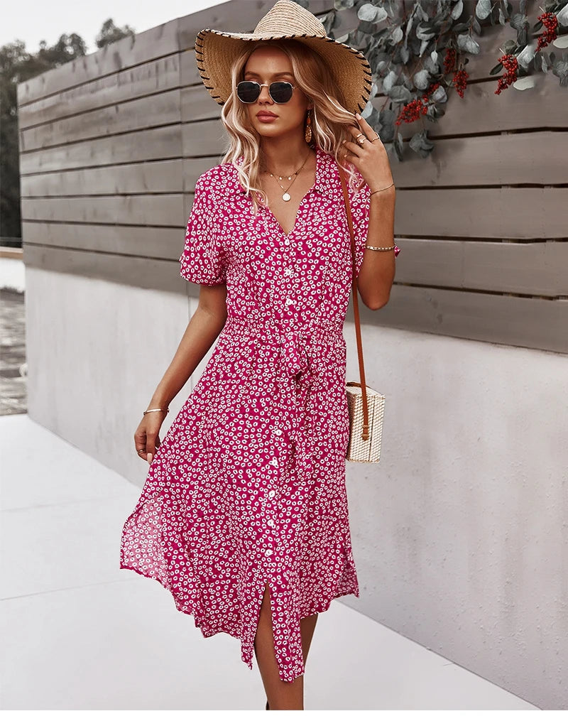 Dames Midi Jurk Bloemenprint Casual 0