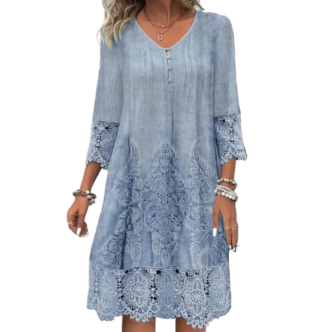 Dames Midi Jurk Bloemenprint Met Sierlijke Vorm 0