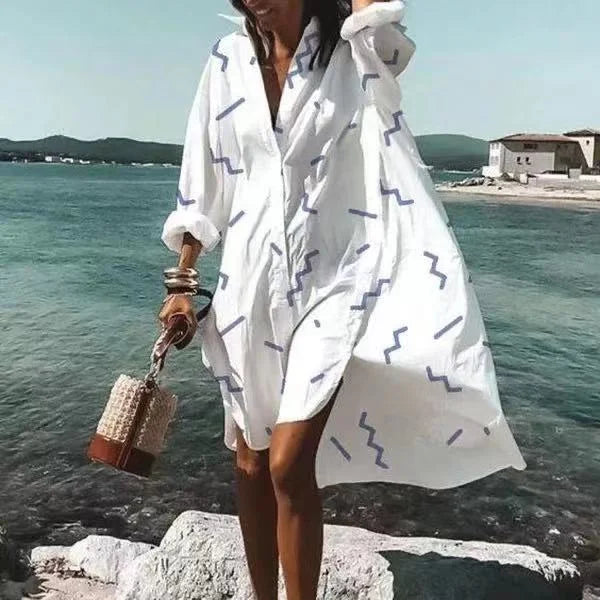 Dames Midi Jurk Casual Met Polokraag en Print 8