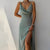 Dames Midi Jurk Gedrapeerd met Spaghetti Straps en Gedurfde Split 0