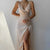 Dames Midi Jurk Gedrapeerd met Spaghetti Straps en Gedurfde Split 3
