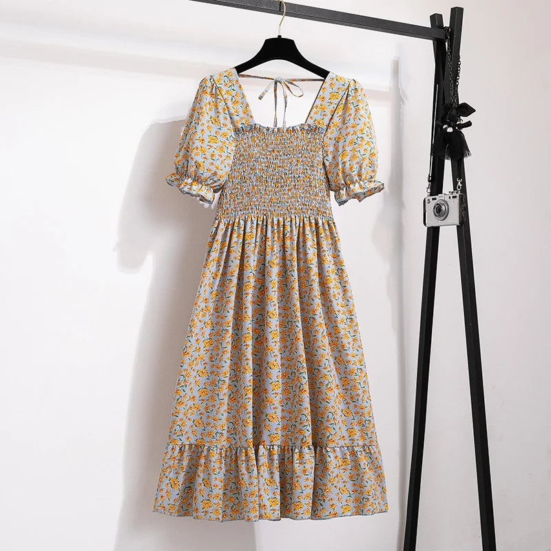 Dames Midi Jurk Geplooid met Korte Mouwen 13