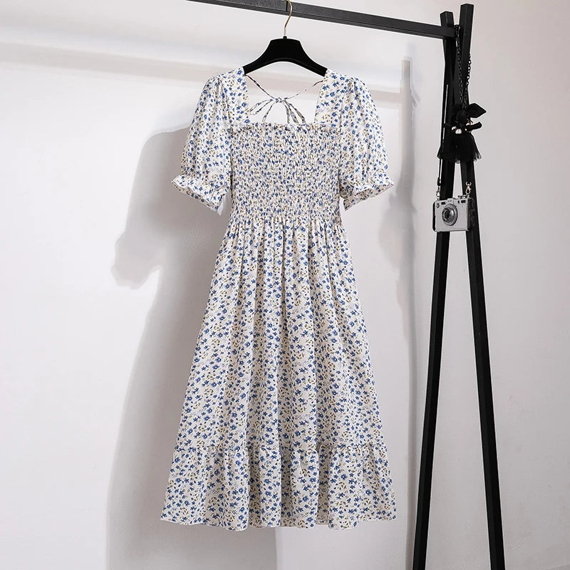 Dames Midi Jurk Geplooid met Korte Mouwen 19