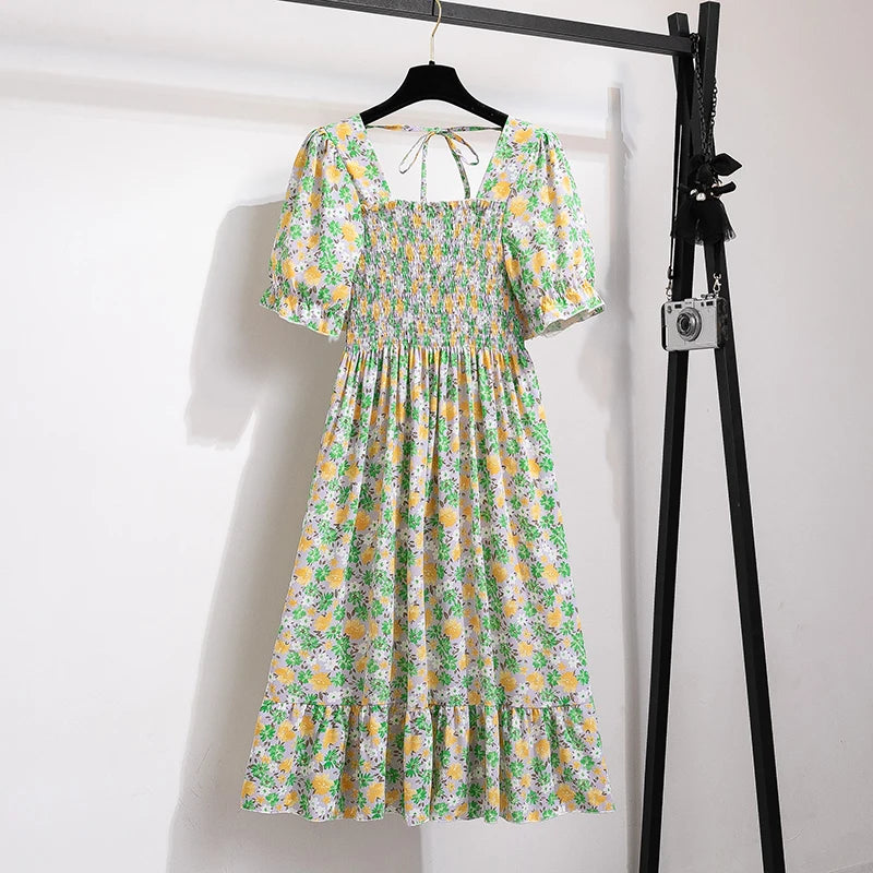 Dames Midi Jurk Geplooid met Korte Mouwen 2