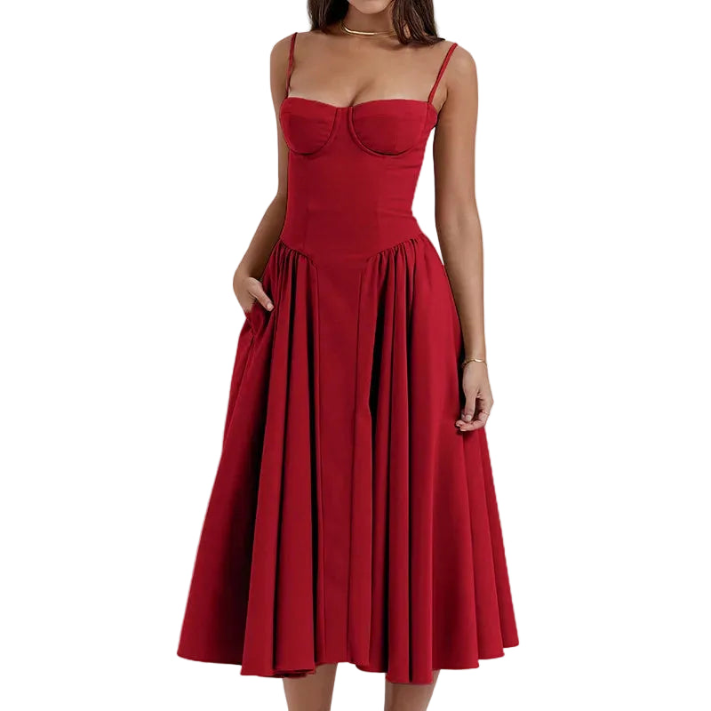 Dames Midi Jurk Geplooid voor Zomerstijl 0