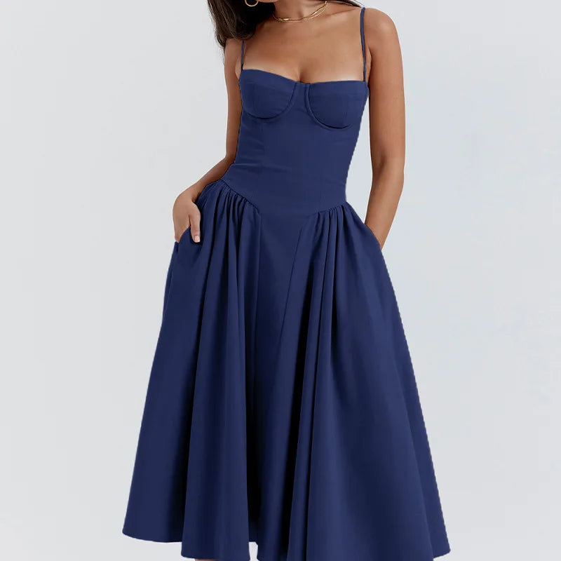 Dames Midi Jurk Geplooid voor Zomerstijl 1