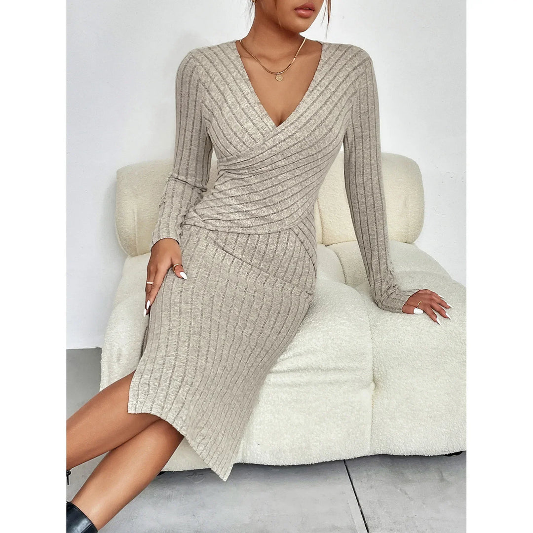 Dames Midi Jurk Geribbeld Elegante Pasvorm Hoogwaardige Stof 4