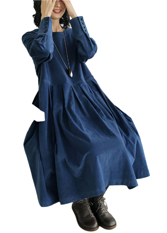 Dames Midi Jurk Katoen Corduroy Lange Mouwen 0