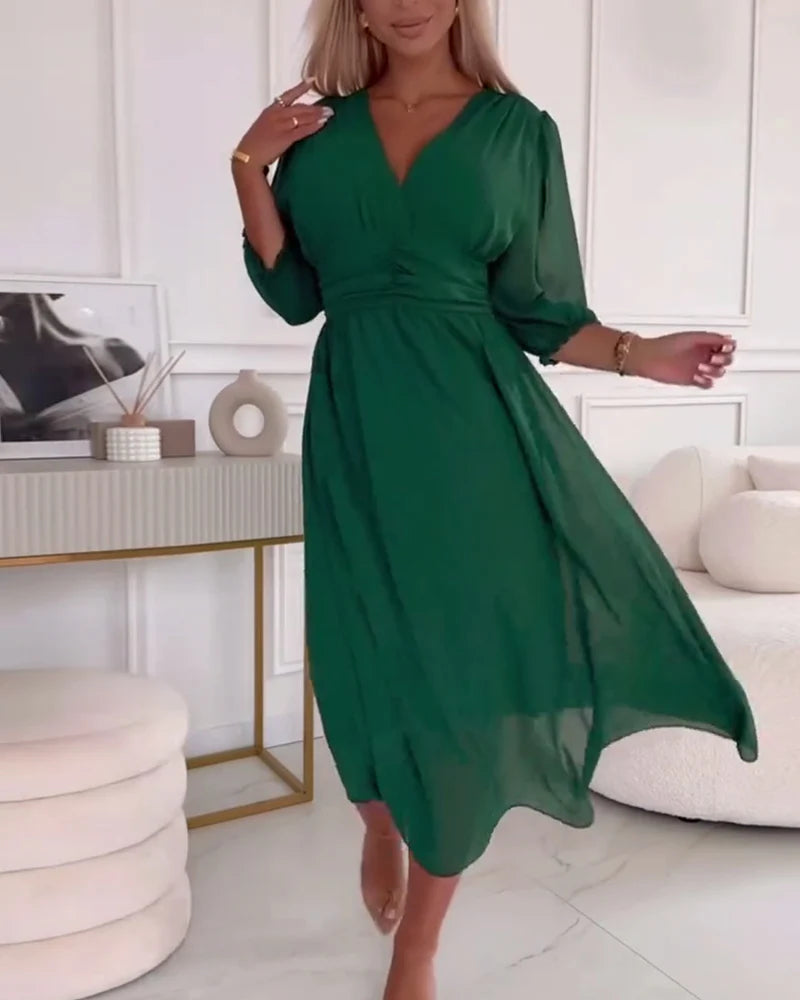 Dames Midi Jurk Met Ellenbogenlange Mouwen Chiffon 1