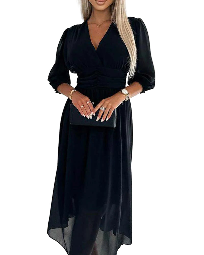 Dames Midi Jurk Met Ellenbogenlange Mouwen Chiffon 2