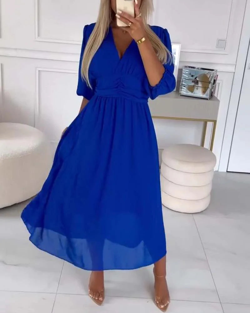 Dames Midi Jurk Met Ellenbogenlange Mouwen Chiffon 3