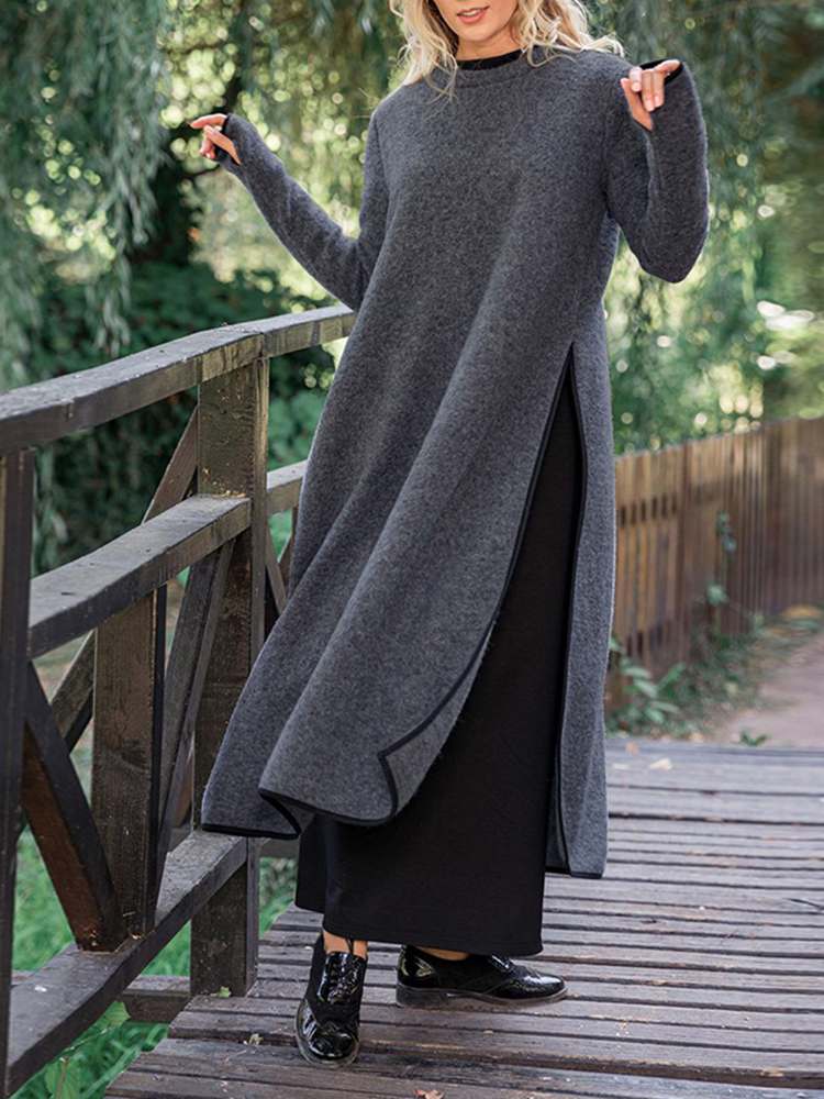 Dames Midi Jurk Met Split Losse Pasvorm 3