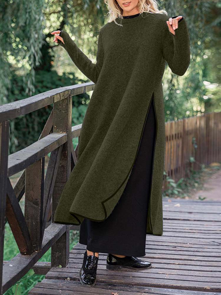 Dames Midi Jurk Met Split Losse Pasvorm 4