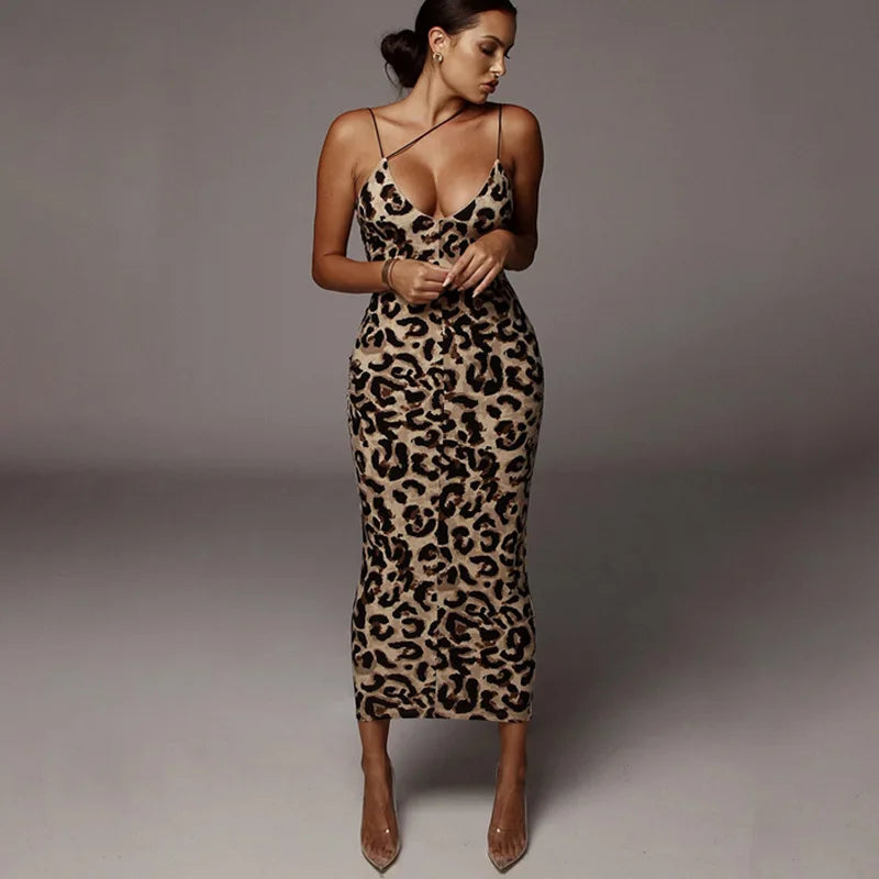 Dames Midi Jurk Mouwloos met V-hals in Luipaardprint 6
