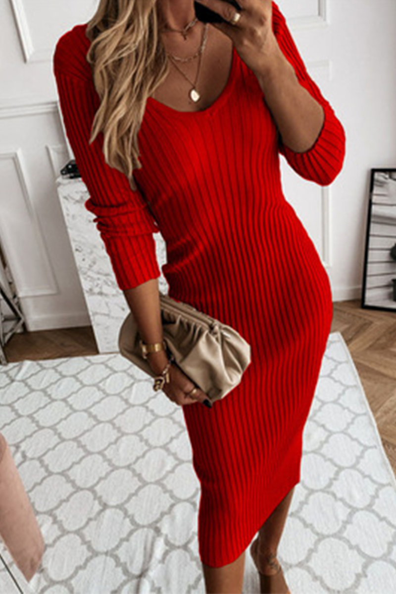 Dames Midi Jurk Ribgebreid 8