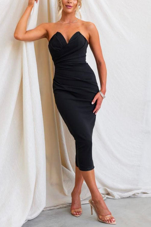 Dames Midi Jurk Strapless met Ruches 4