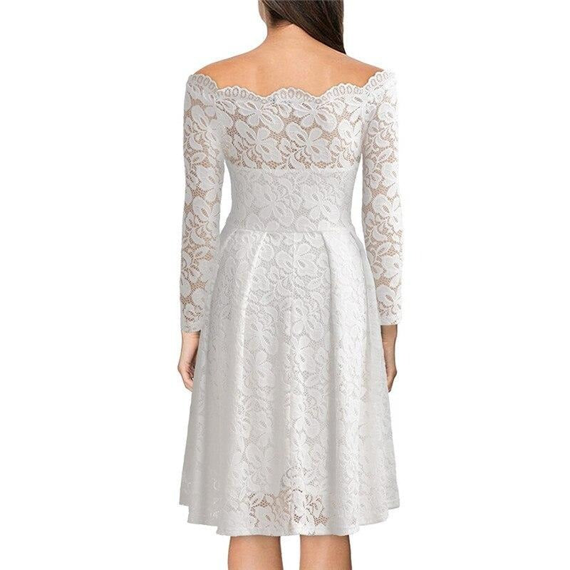 Dames Midi Jurk met Kanten Overlay en Off-Shoulder Stijl 1