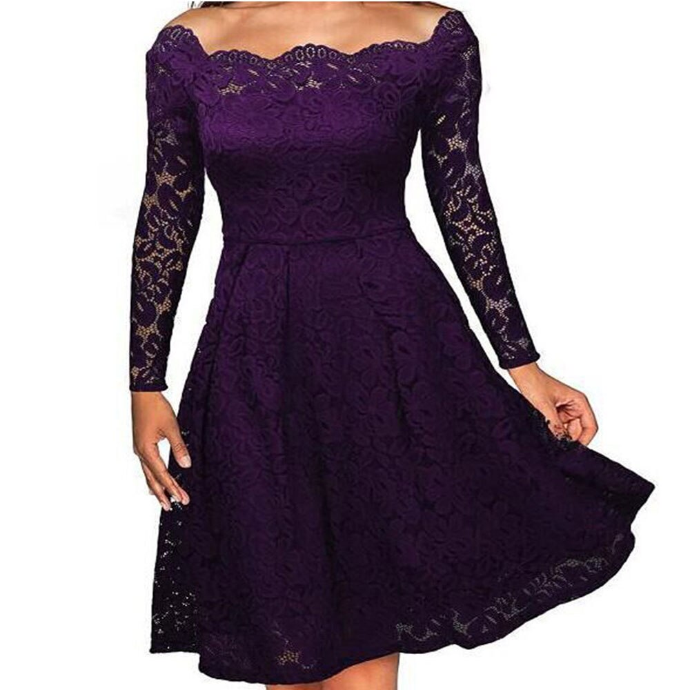 Dames Midi Jurk met Kanten Overlay en Off-Shoulder Stijl 3