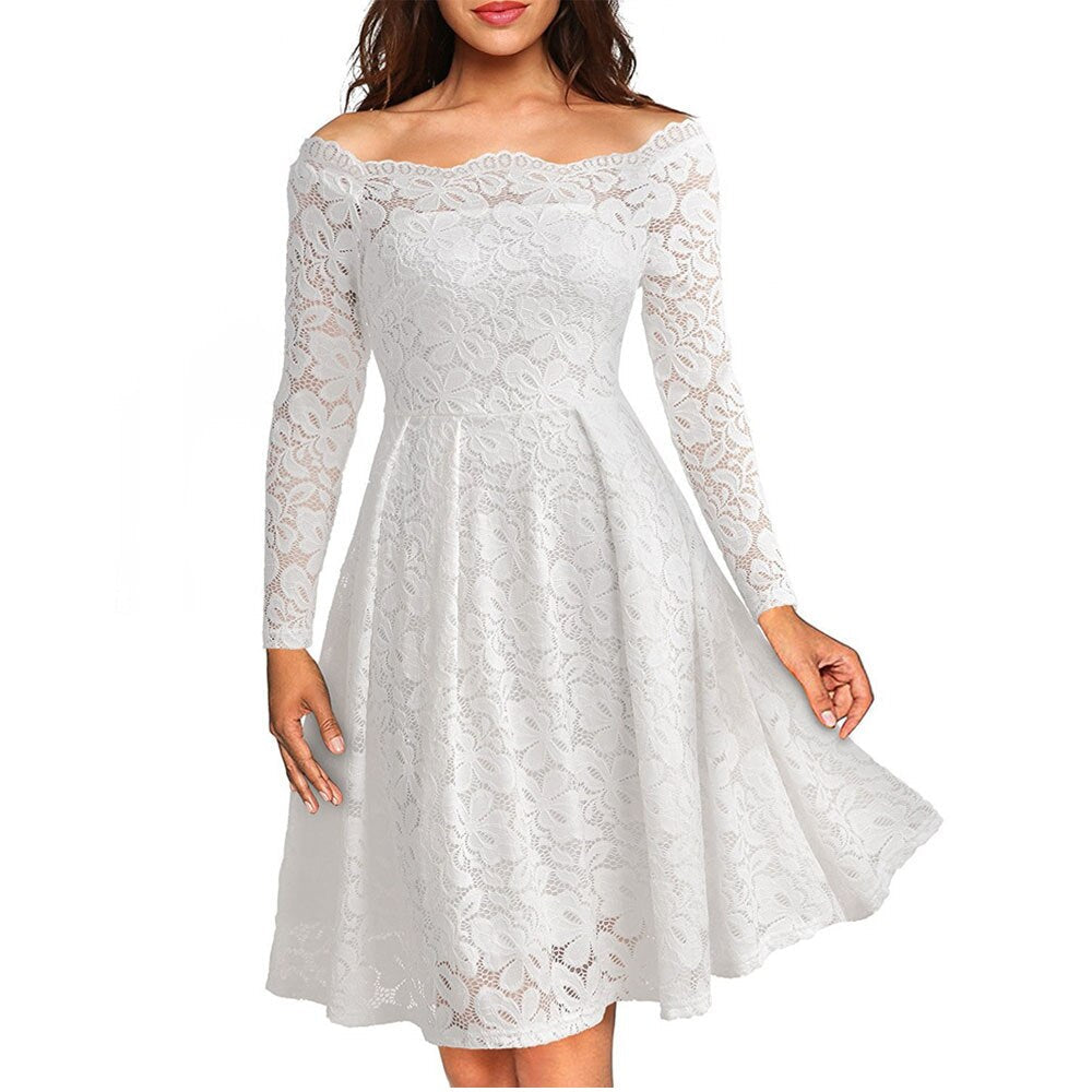 Dames Midi Jurk met Kanten Overlay en Off-Shoulder Stijl 5
