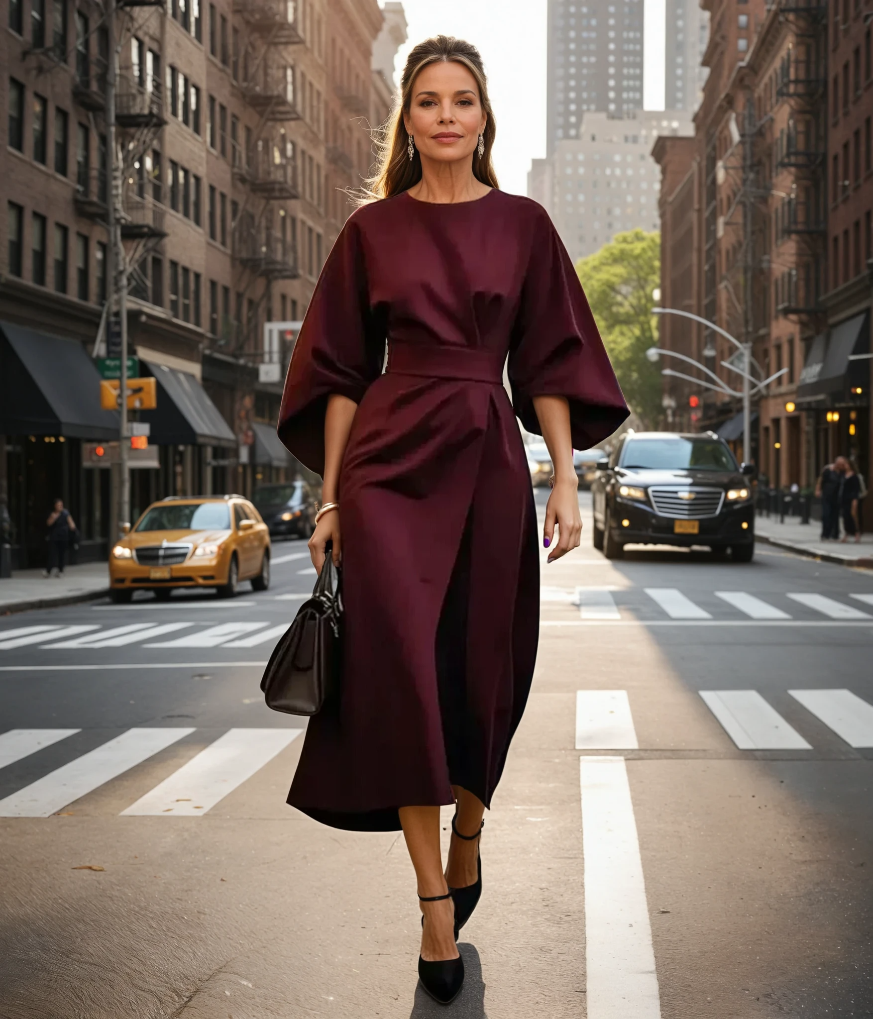 Dames Midi Jurk met Lantaarnmouwen en Ceintuur 3