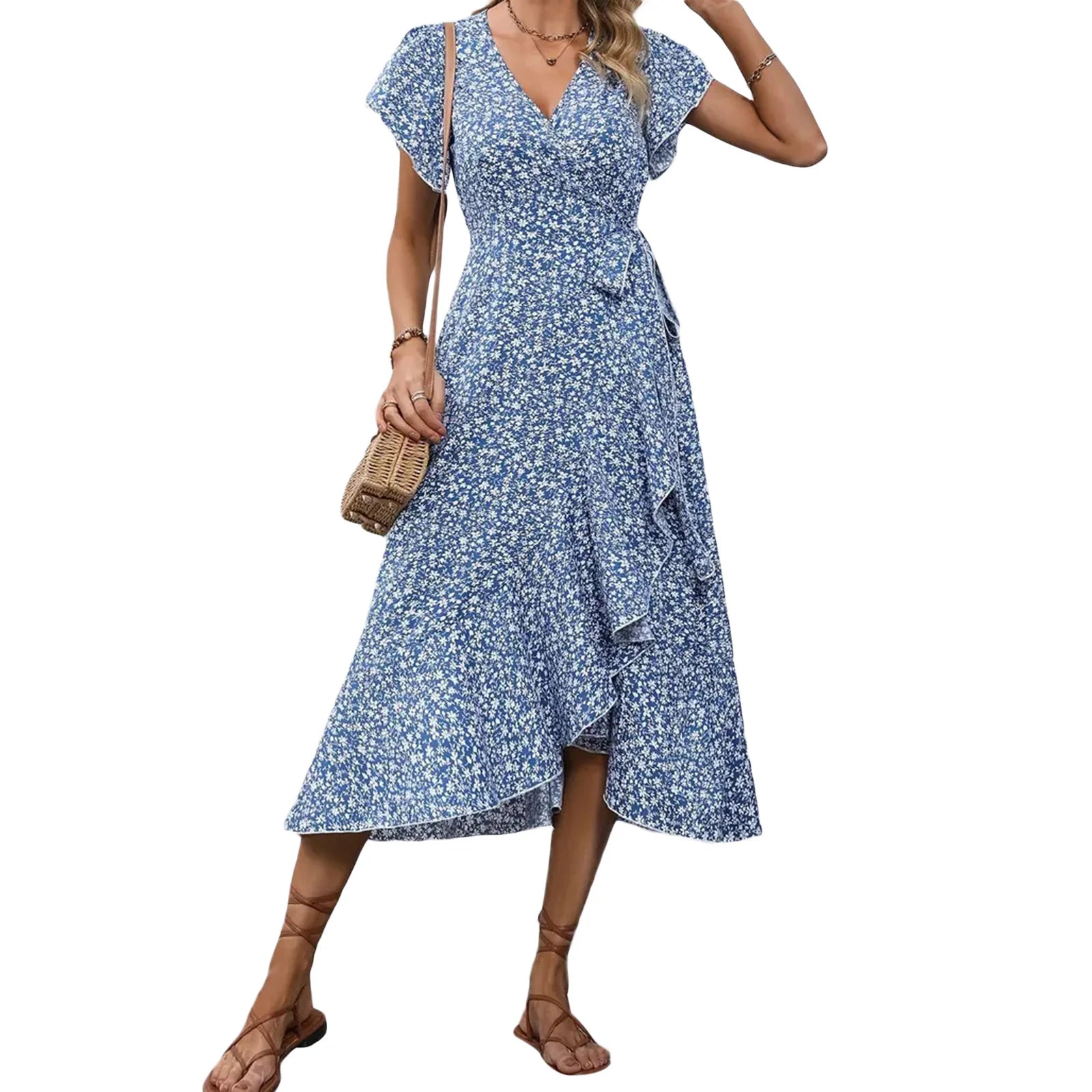 Dames Midi Jurk met Ruches en V-hals 9