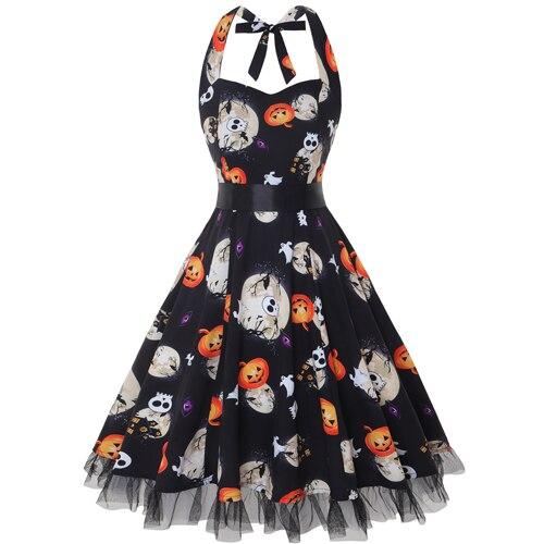 Dames Midi Kostuum Jurk met Grappige Halloween Druk 0