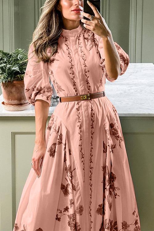 Dames Midi Shirtjurk met Opstaande Kraag en Pofmouwen 3