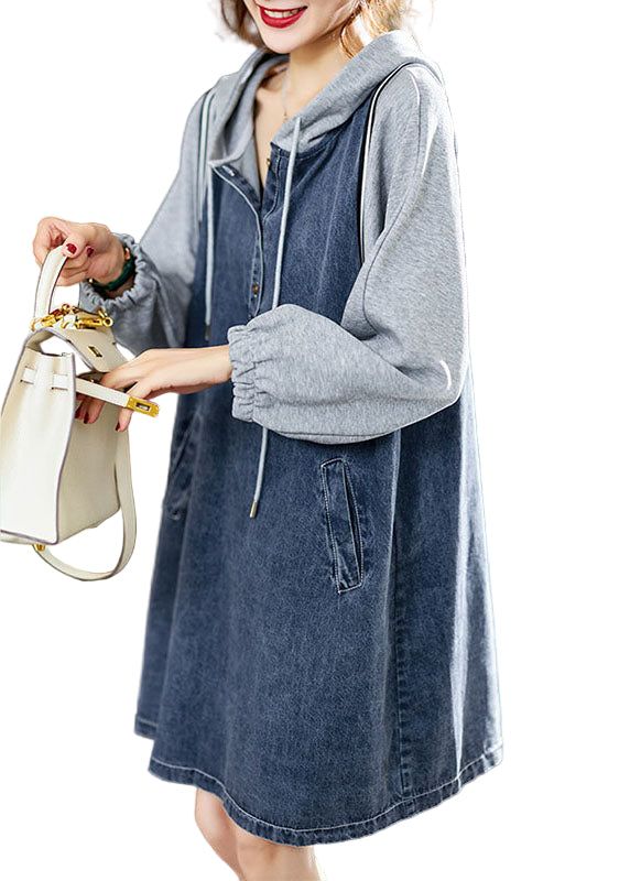 Dames Midijurk met Kap en Knopen in Denim 0