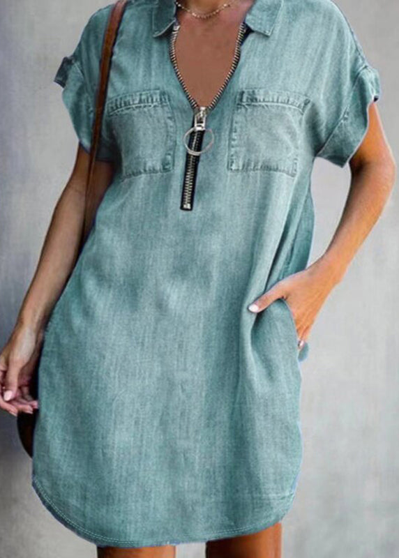 Dames Midjurk Denim Casual Met Peter Pan-kraag 4