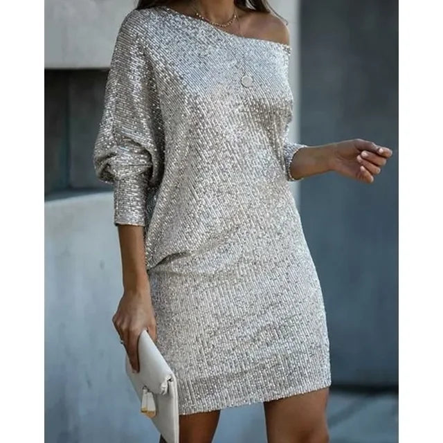 Dames Mini-jurk Off-Shoulder met Pailletten 10