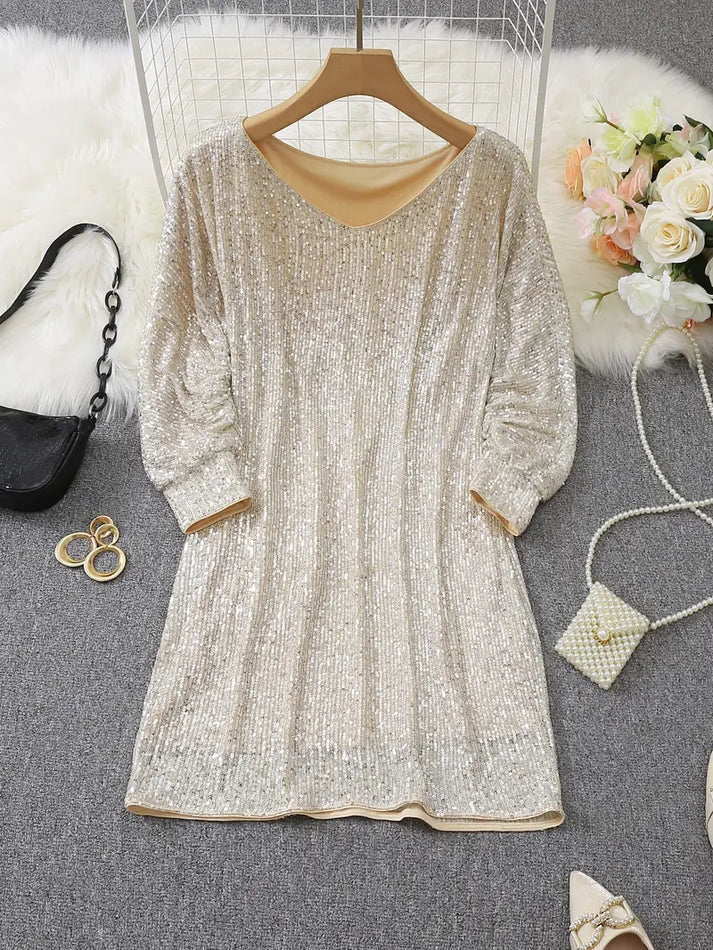 Dames Mini-jurk Off-Shoulder met Pailletten 8