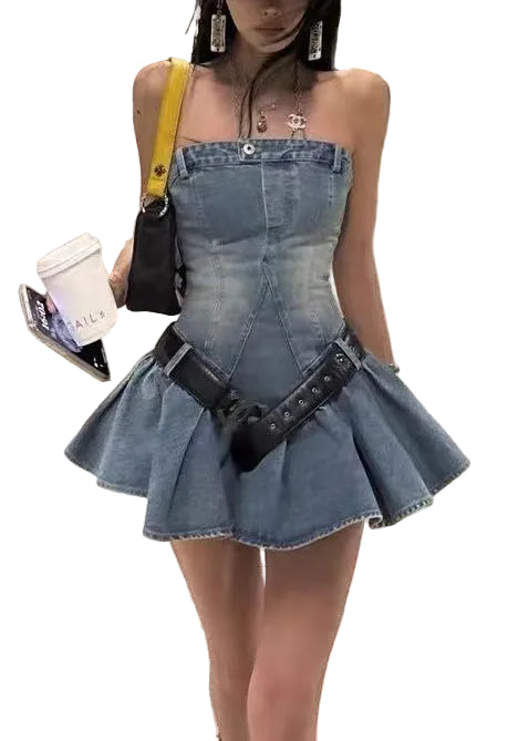 Dames Mini-jurk Strapless Denim Zomerstijl 0