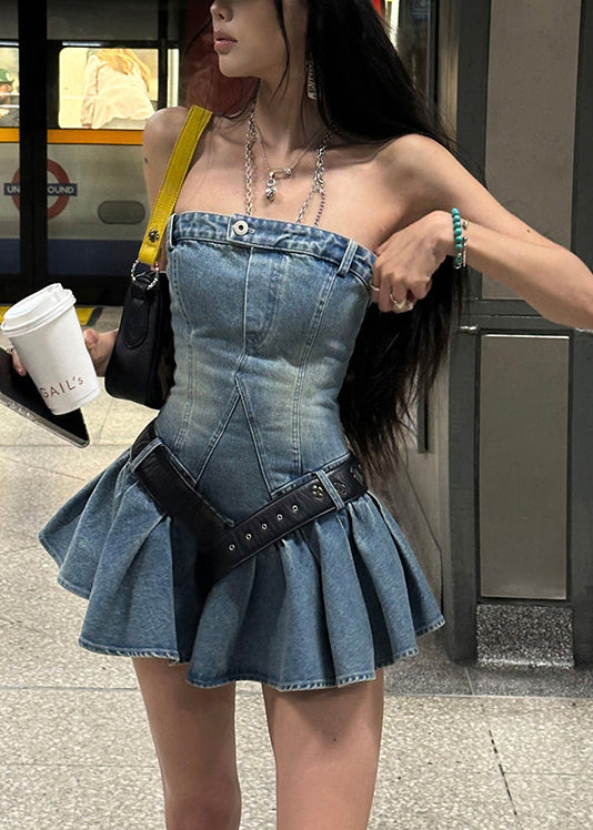 Dames Mini-jurk Strapless Denim Zomerstijl 2
