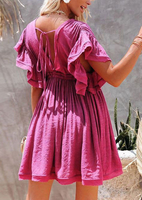 Dames Mini-jurk V-hals Met Veters Zomerse Stijl 3