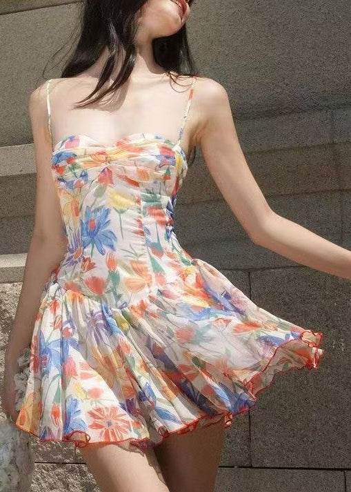 Dames Mini-jurk met Gerimpelde Chiffon en Print 0