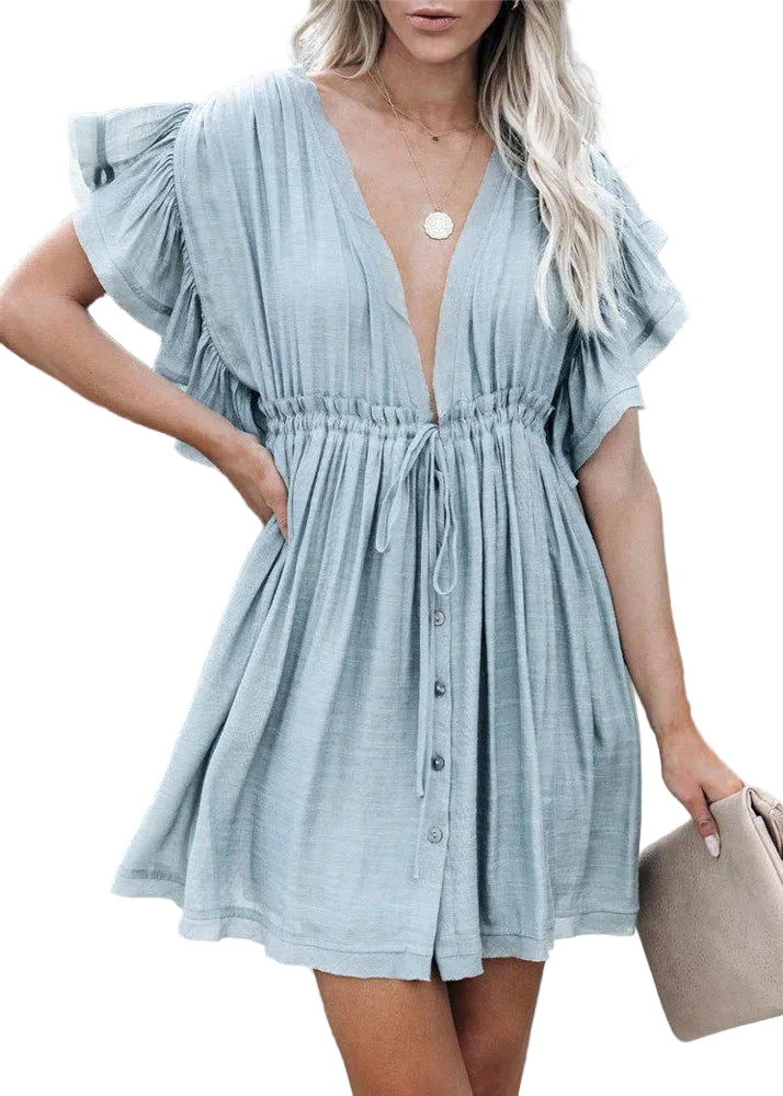 Dames Mini-jurk met Ruches Zomerse Stijl 0
