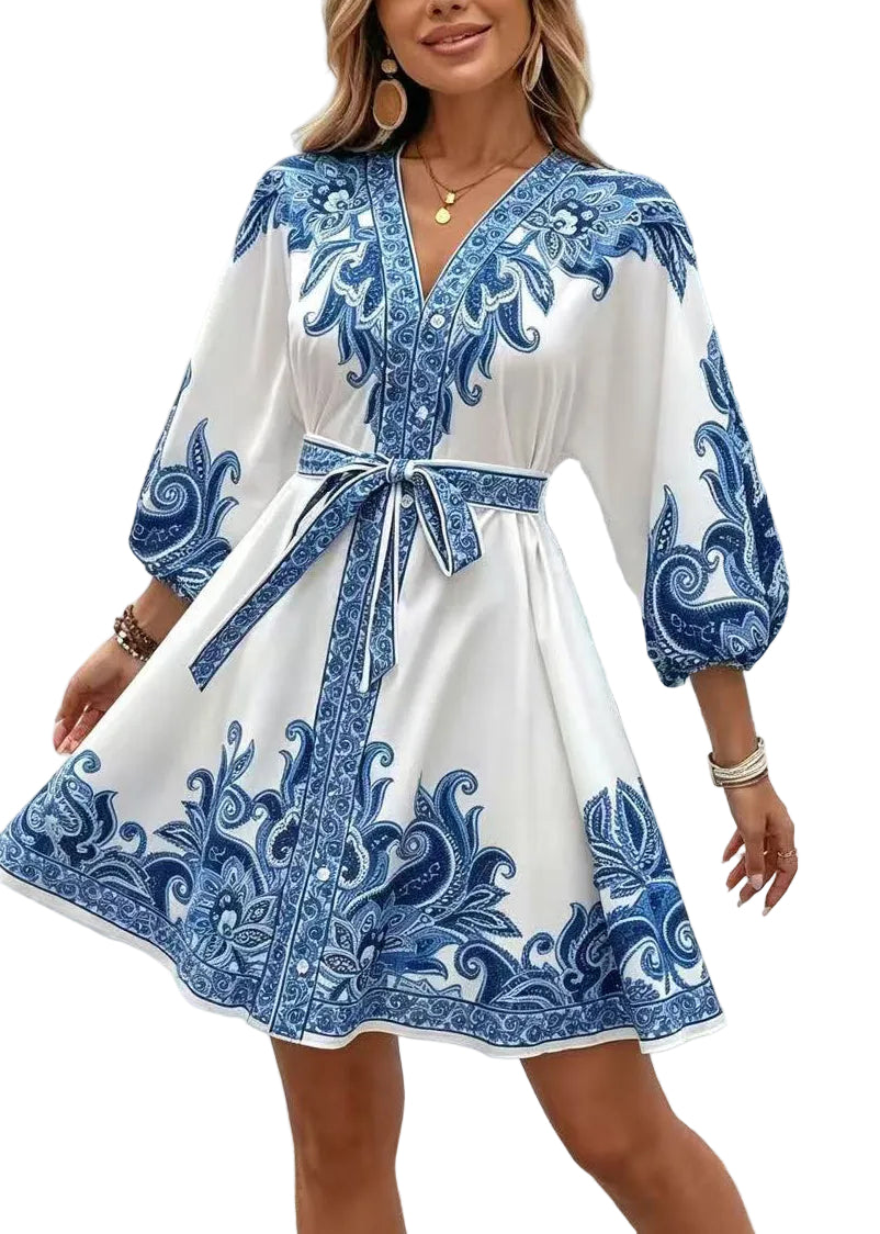 Dames Mini-jurk met Tailleprint en Stropdasdetail 1