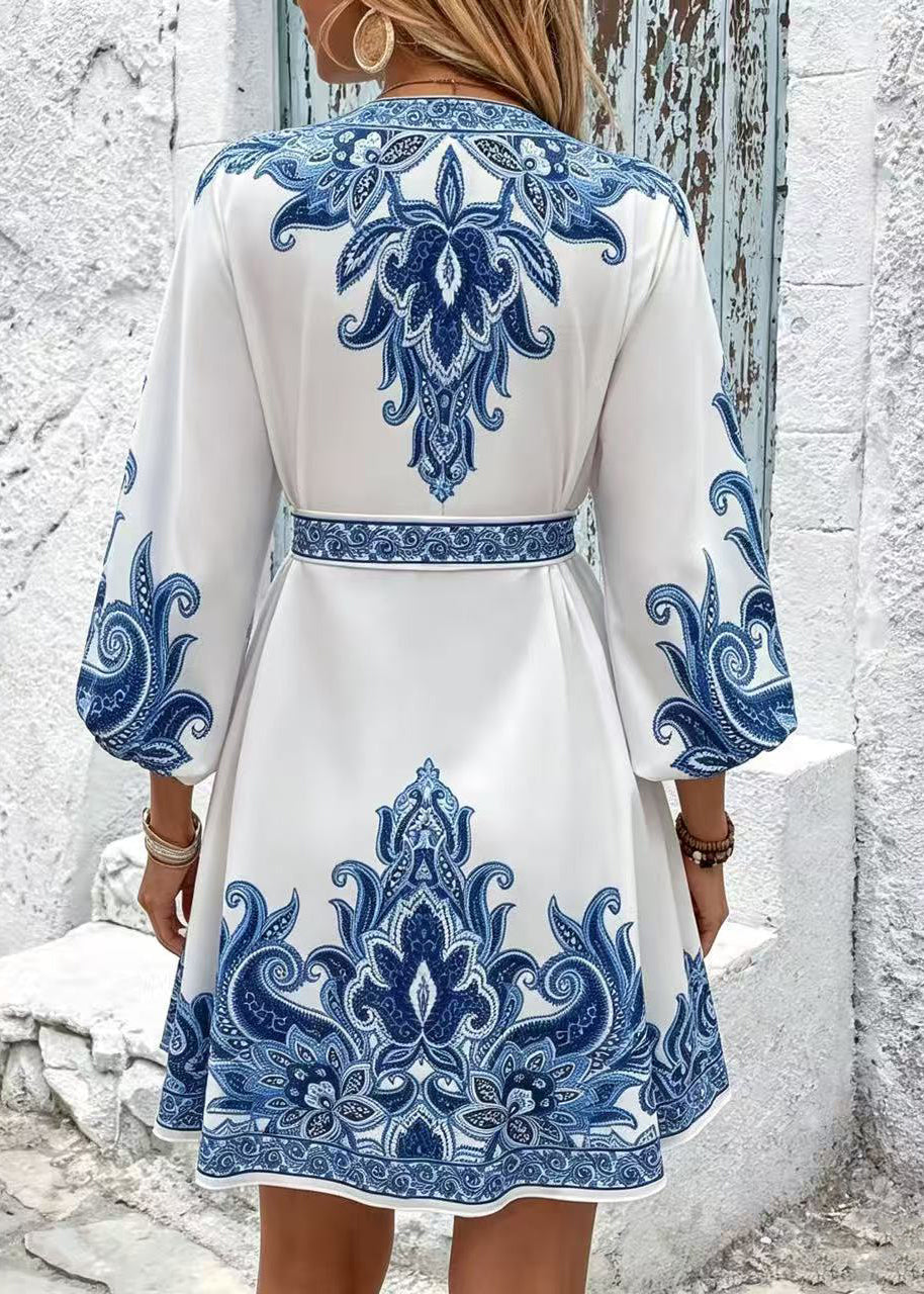 Dames Mini-jurk met Tailleprint en Stropdasdetail 3
