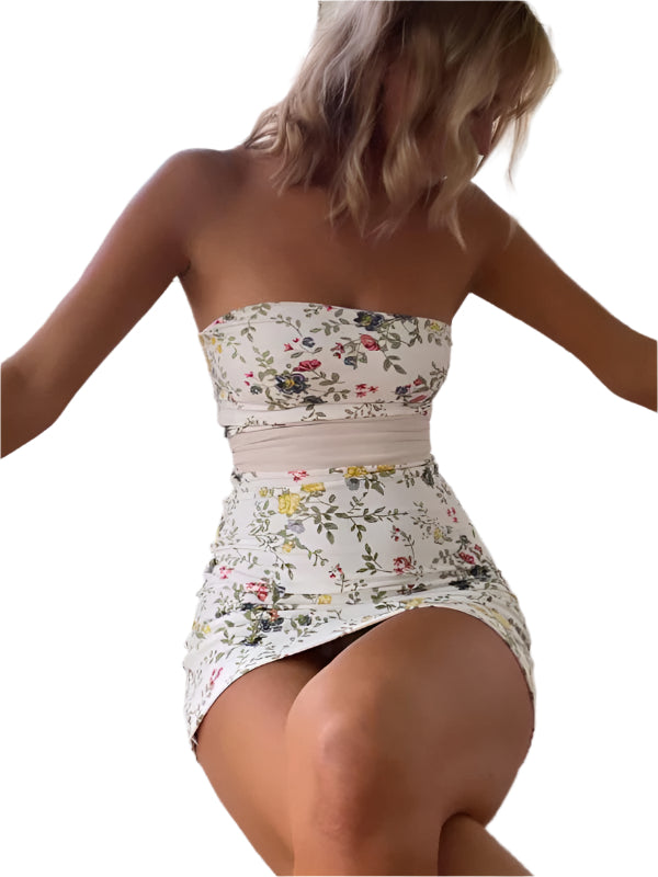 Dames Mini Jurk Bloemenprint Strapless Met Afneembare Rugriem 0
