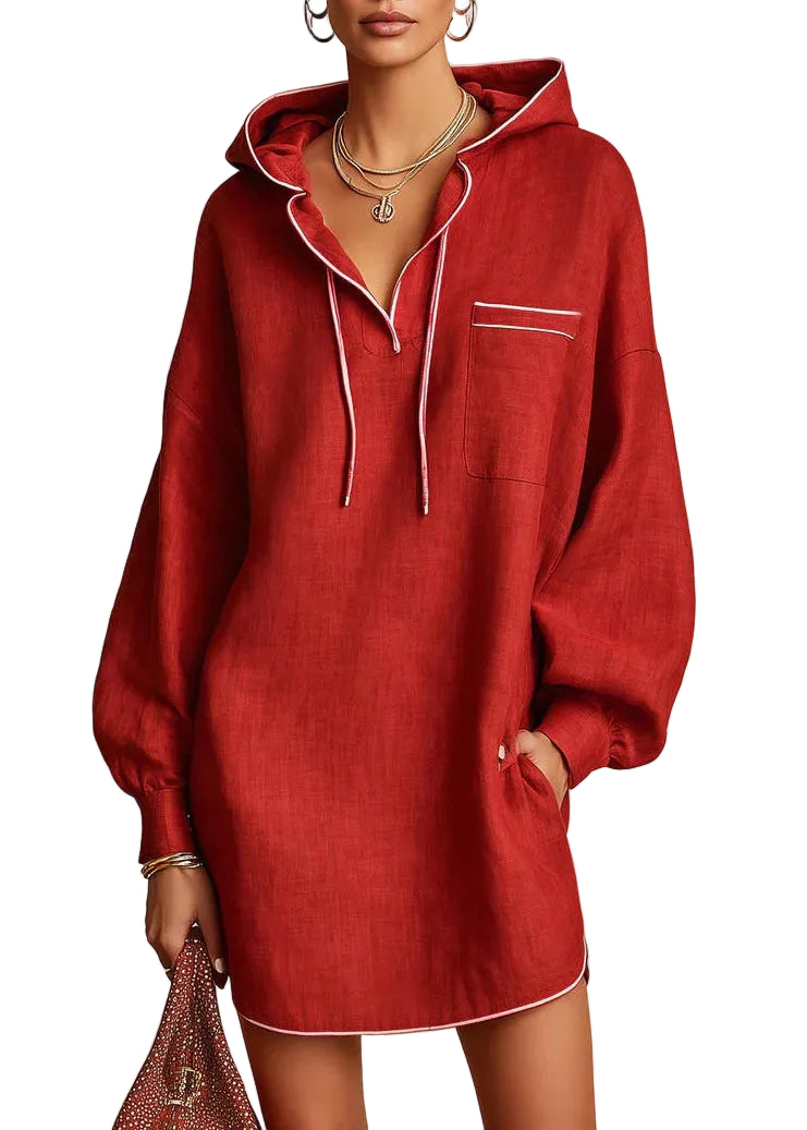 Dames Mini Jurk Bohemien Stijl Met Capuchon En Trekkoord 0