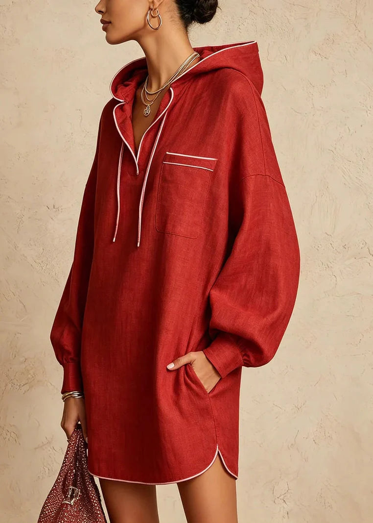 Dames Mini Jurk Bohemien Stijl Met Capuchon En Trekkoord 1