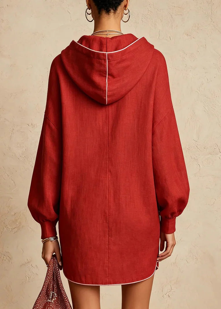 Dames Mini Jurk Bohemien Stijl Met Capuchon En Trekkoord 2