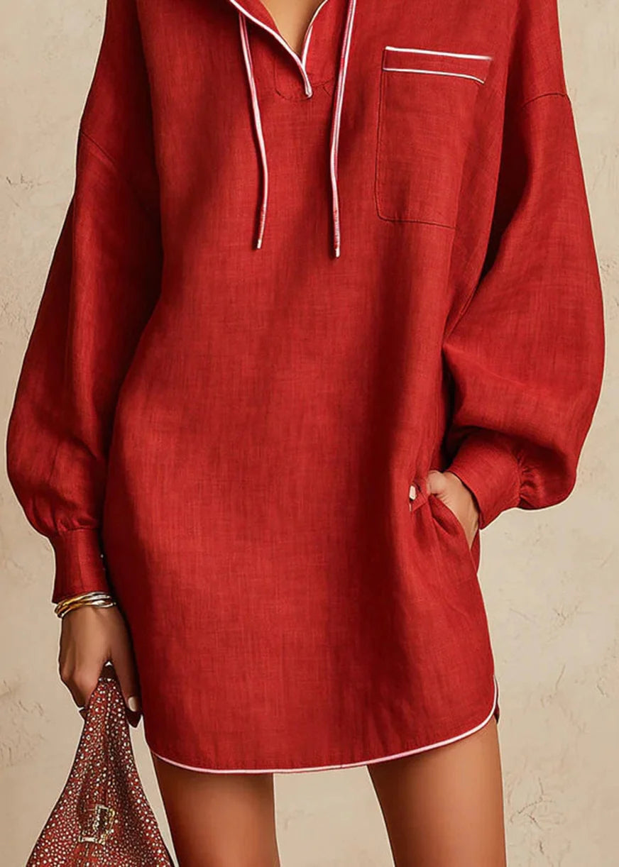 Dames Mini Jurk Bohemien Stijl Met Capuchon En Trekkoord 4
