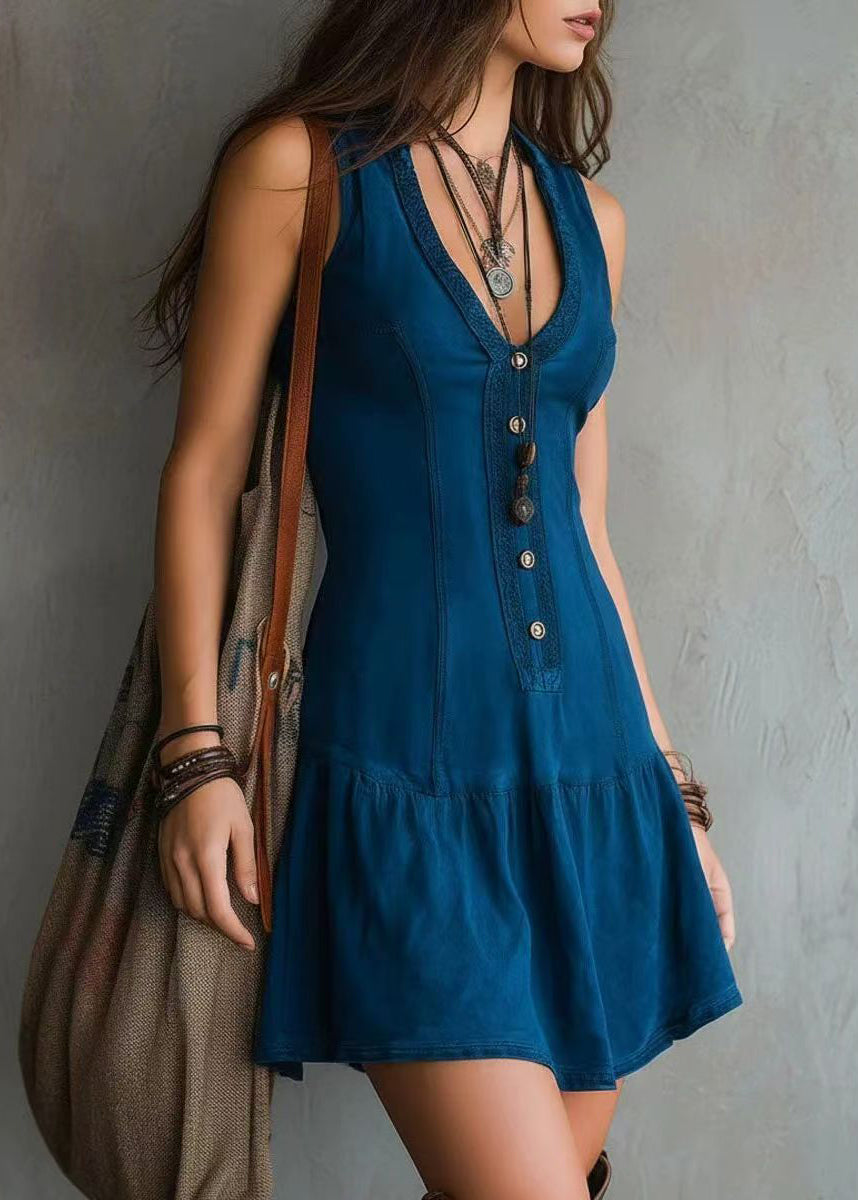 Dames Mini Jurk Denim Stijlvol Mouwloos 1