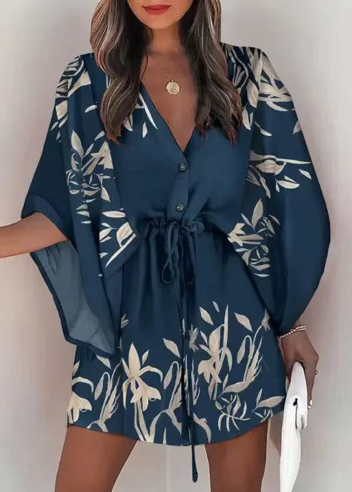 Dames Mini Jurk Met Cinched Print En Vleermuismouwen Voor Zomerjurkjes 1