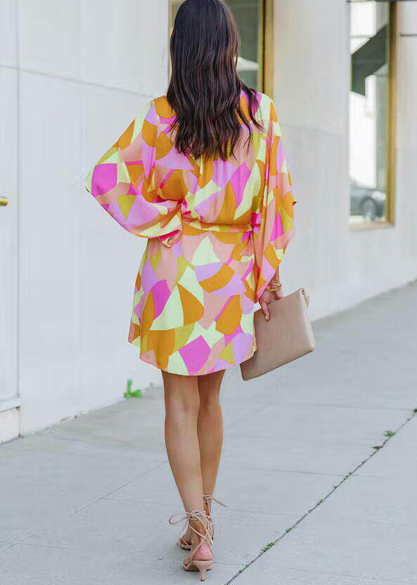 Dames Mini Jurk Met Cinched Print En Vleermuismouwen Voor Zomerjurkjes 4