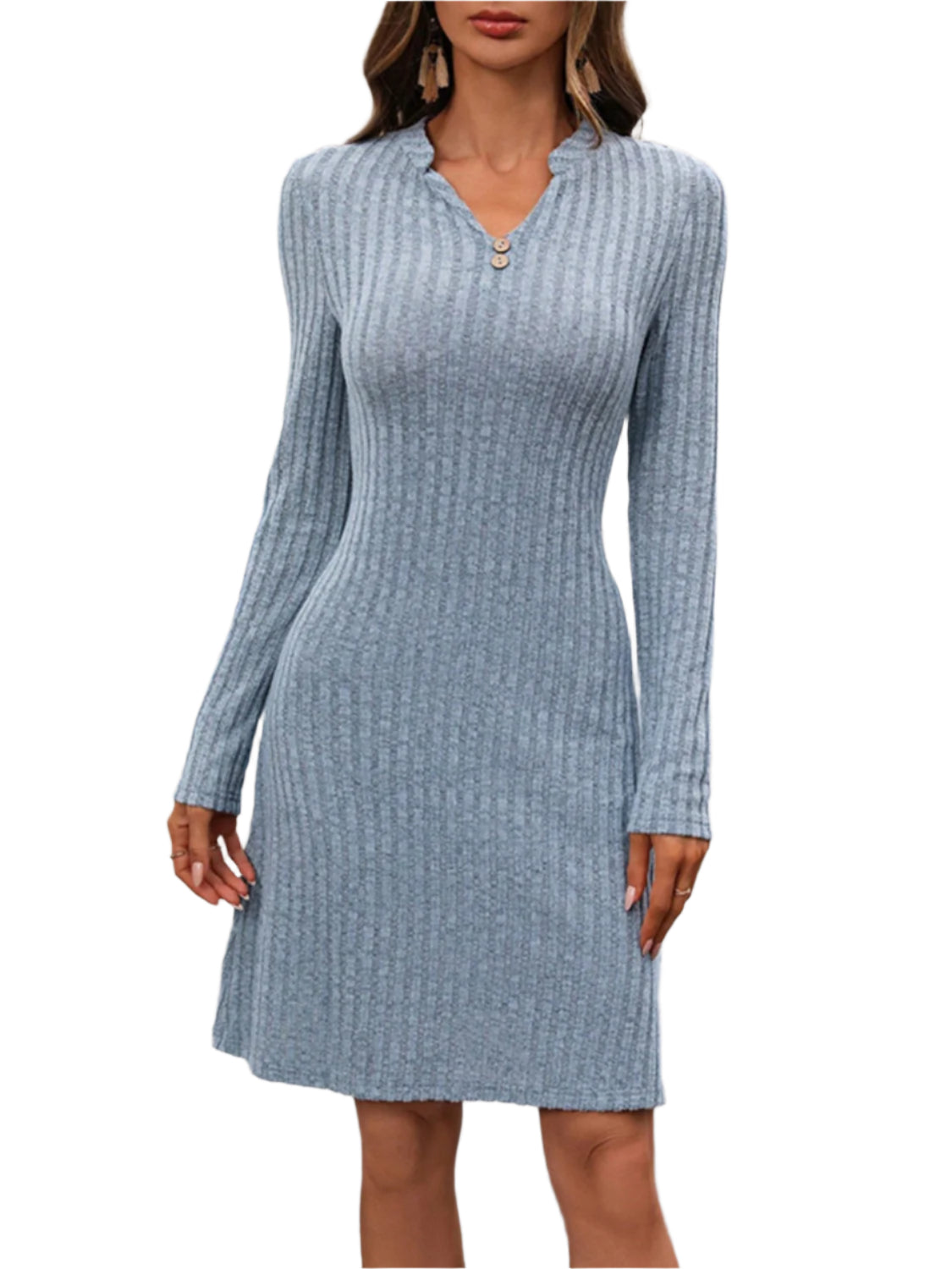 Dames Mini Jurk Met Notch Lange Mouwen Polyester 0